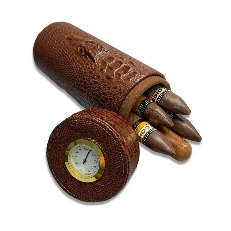 Leather Travel Humidor Cigar Box Cedar Wood Portable Cigar Case Humidifier Hygrometer Box Cigar Accessories Fit 5 Cigars
