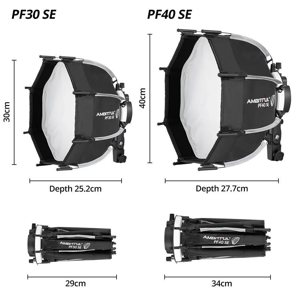 AMBITFUL 30cm PF30 SE 40cm PF40 SE Camera Flash Mini Softbox Portable Octagon Umbrella Softbox + Honeycomb Grid for V1 AD200PRO
