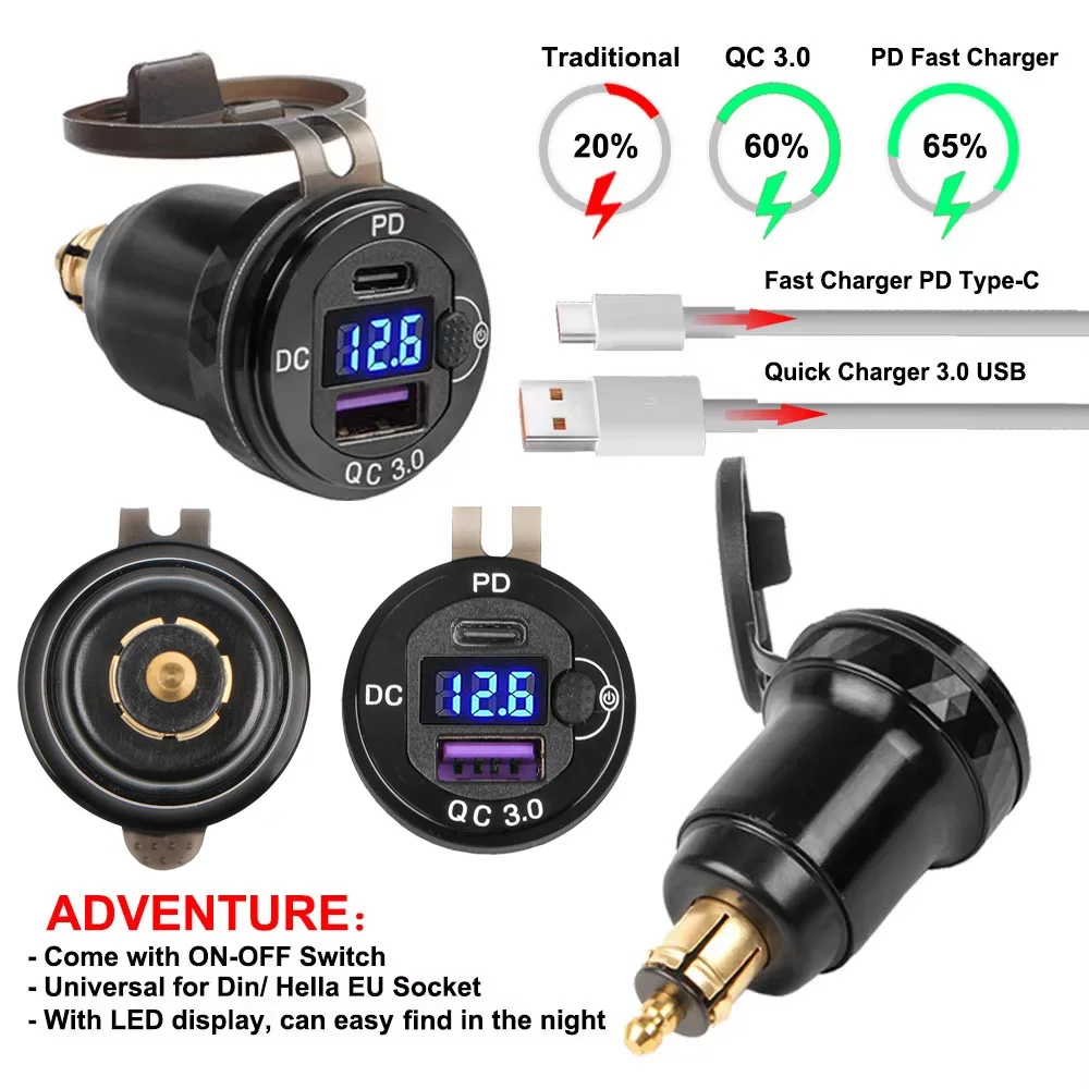 Dual USB Charger Electronic Hella DIN Socket LED Adapter For BMW R1250GS ADV R1300GS R1200 GSA LC For Honda NC750X S1000XR F800R