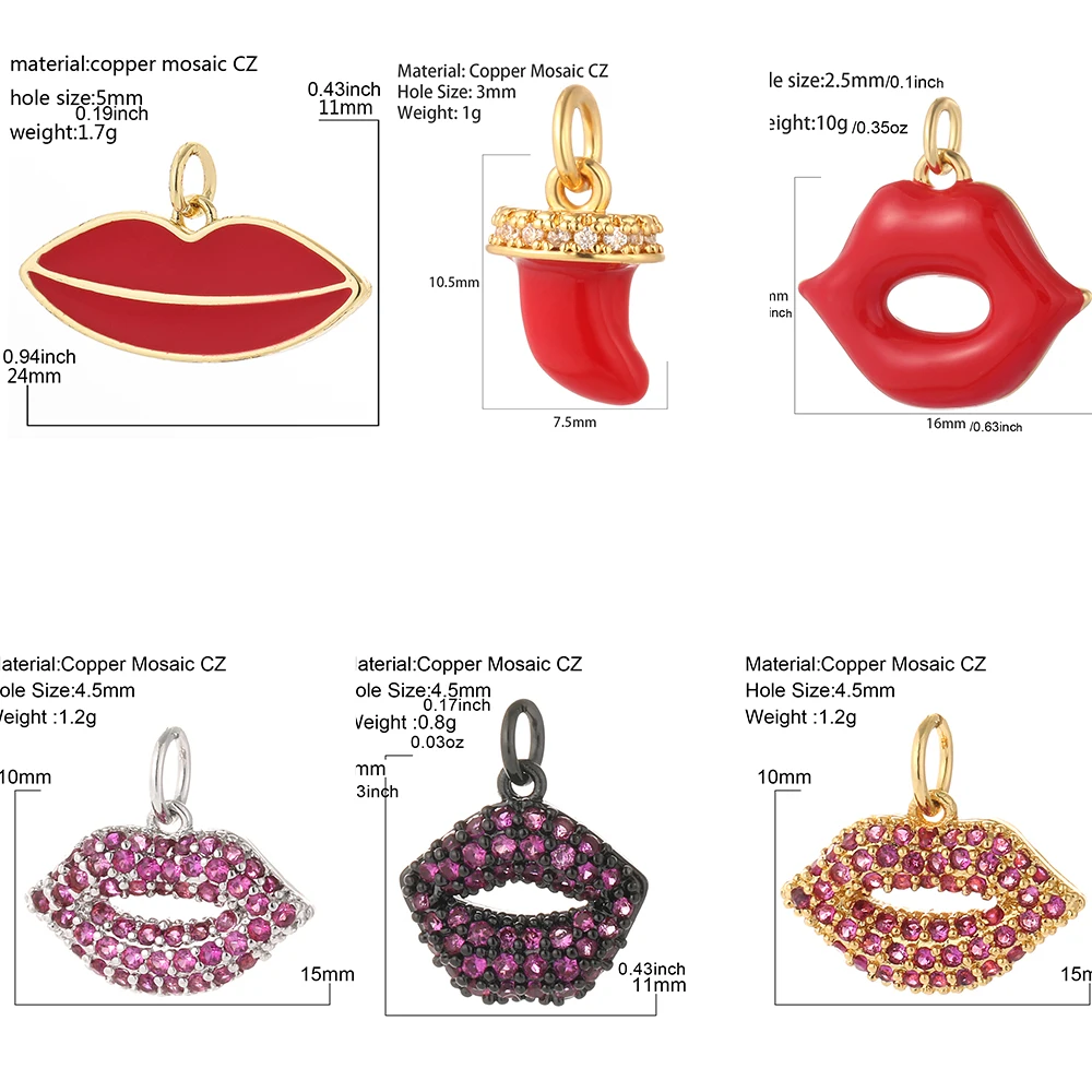 Cute Mouth Charm Jewelry Manufacturing Supplies Pendant Wearing Earrings Bracelet Necklace Copper Zircon Accessories