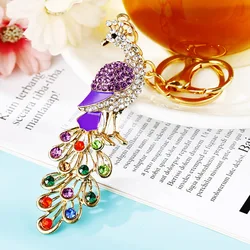 Diamond Peacock Car Keychain Metal Women's Bag Pendant Keychain Ring Creative Colorful Pendant Business Gift