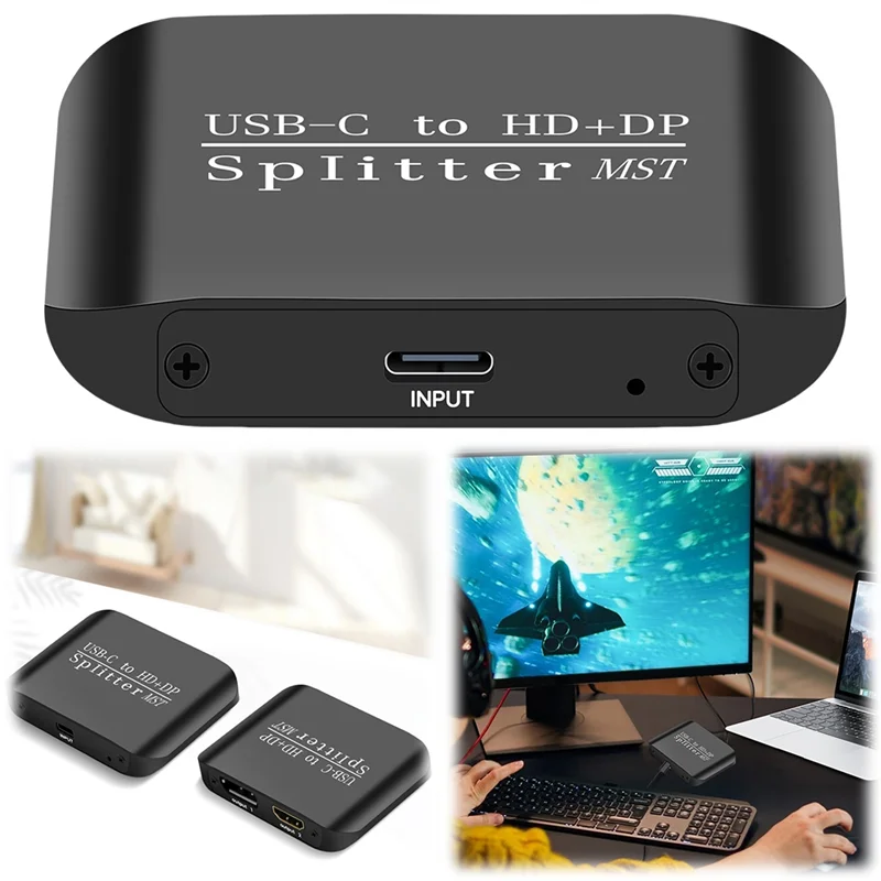 AC56-USB C إلى -متوافق + DP Splitter 8K Splitter MST Displayport Splitter Type C Splitter للشاشة المزدوجة الموسعة