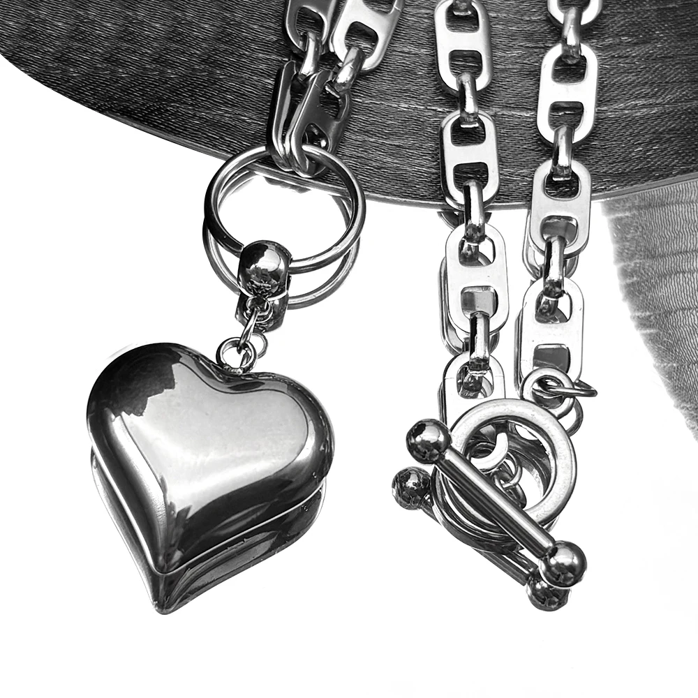 Romantische Liebe Herz Retro Anhänger Halskette Für Frauen Männer Edelstahl Silber Farbe Hiphop Punk Männliche Kette Schmuck Geschenke – Detail 4
