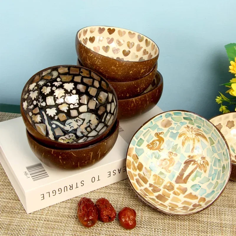 Natural Shell Coconut Bowl Creative Coconut Shell Bowl Salad Dessert Bowl Receives Decorative Ornaments Kitchen Tableware