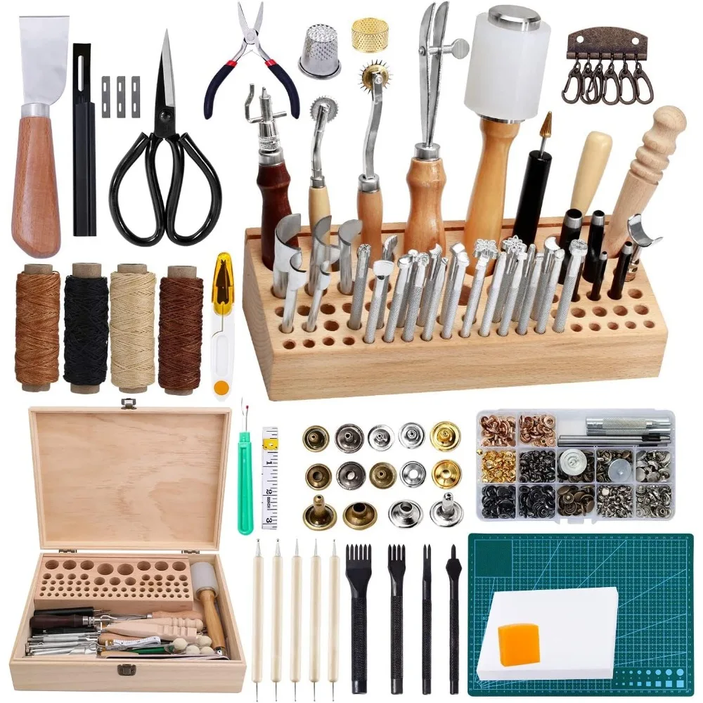 458 Pieces Leather Kits, Leather Working Tools, Leathercraft Tools and Supplies with Instruction, Tool Holder, Stamps Set