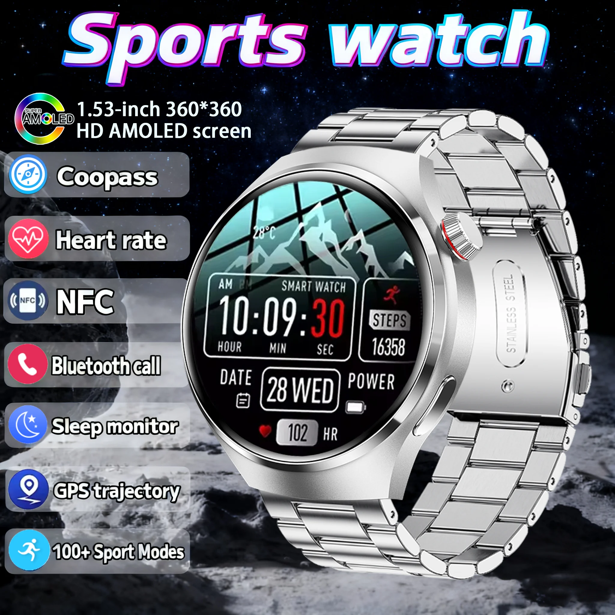 

2025 New Military 300 mAh Battery Smart Watch Built-in GPS Compass Barometric Altimeter 3ATM Waterproof Sports Smartwatches Men