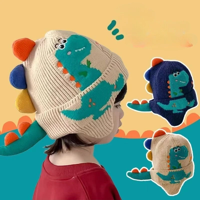 

Winter Dinosaur Earflap Hat - New Knitted Baby Beanie with Windproof Design, Cute Girls' Thermal Cap