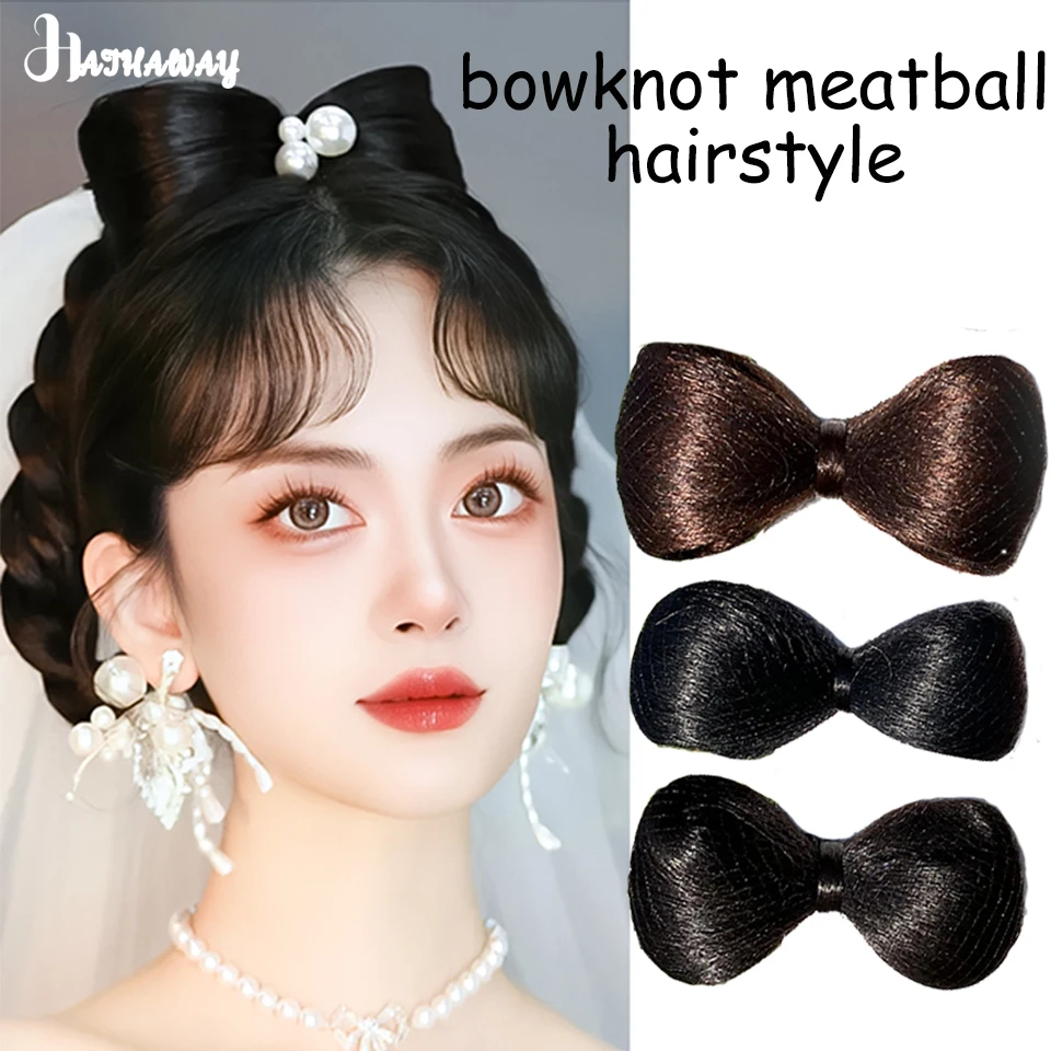 Synthetic Bow Female Wig Hairpin Female Fugitive Princess Headdress Meat Ball Wig Grab Clip