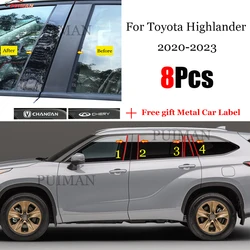 For Toyota Highlander 2020 2021 2022 2023 Car Door Window Middle Column Trim Protection PC Black Strip Decoration Sticker 8 PCS