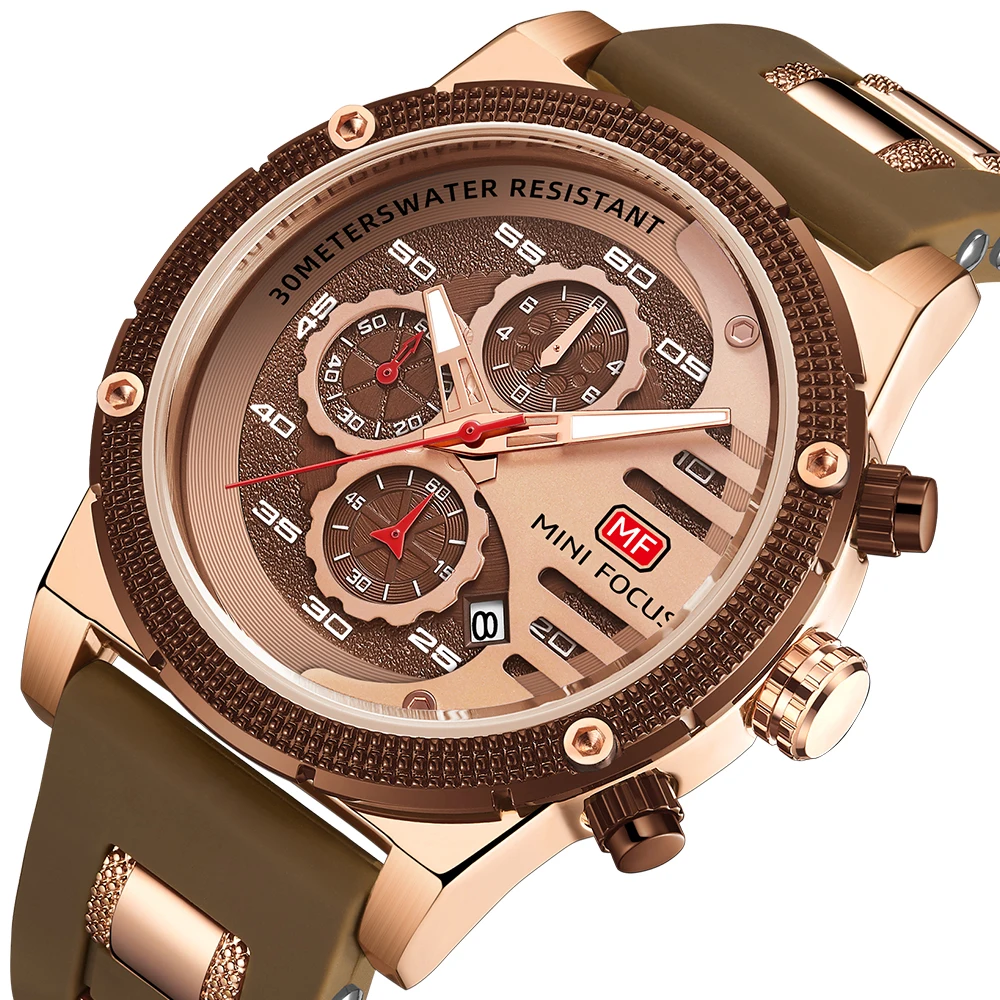 MINI FOCUS 0246 Man Watch Sports Chronograph Quartz Watch Silicone Strap Waterproof Luminous Hands Men Wristwatch Reloj Hombre