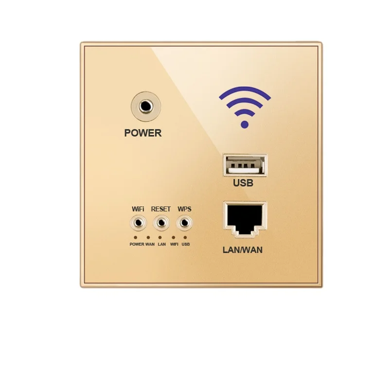 Glass panel wall wireless WiFi socket Rj45, smart usb charging socket, 220V power 300Mbps embedded wall WiFi router AC 90-250V