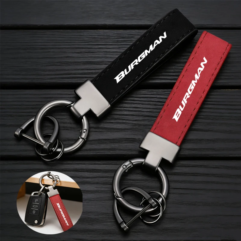 Fashion Alloy Luxury Suede Leather Keychain Car Key Chain For Suzuki BURGMAN 650 400 125 200 250 AN650 AN400 AN125 AN200