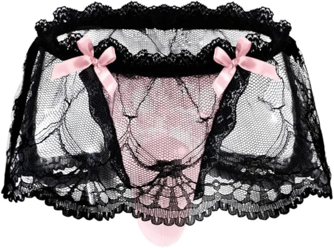 

Мужское кружевное сексуальное нижнее белье, трусики с мешочком Femboy, нижнее белье с низкой посадкой и бантом, подходит для 34-42, прозрачные девчачьи сексуальные трусики