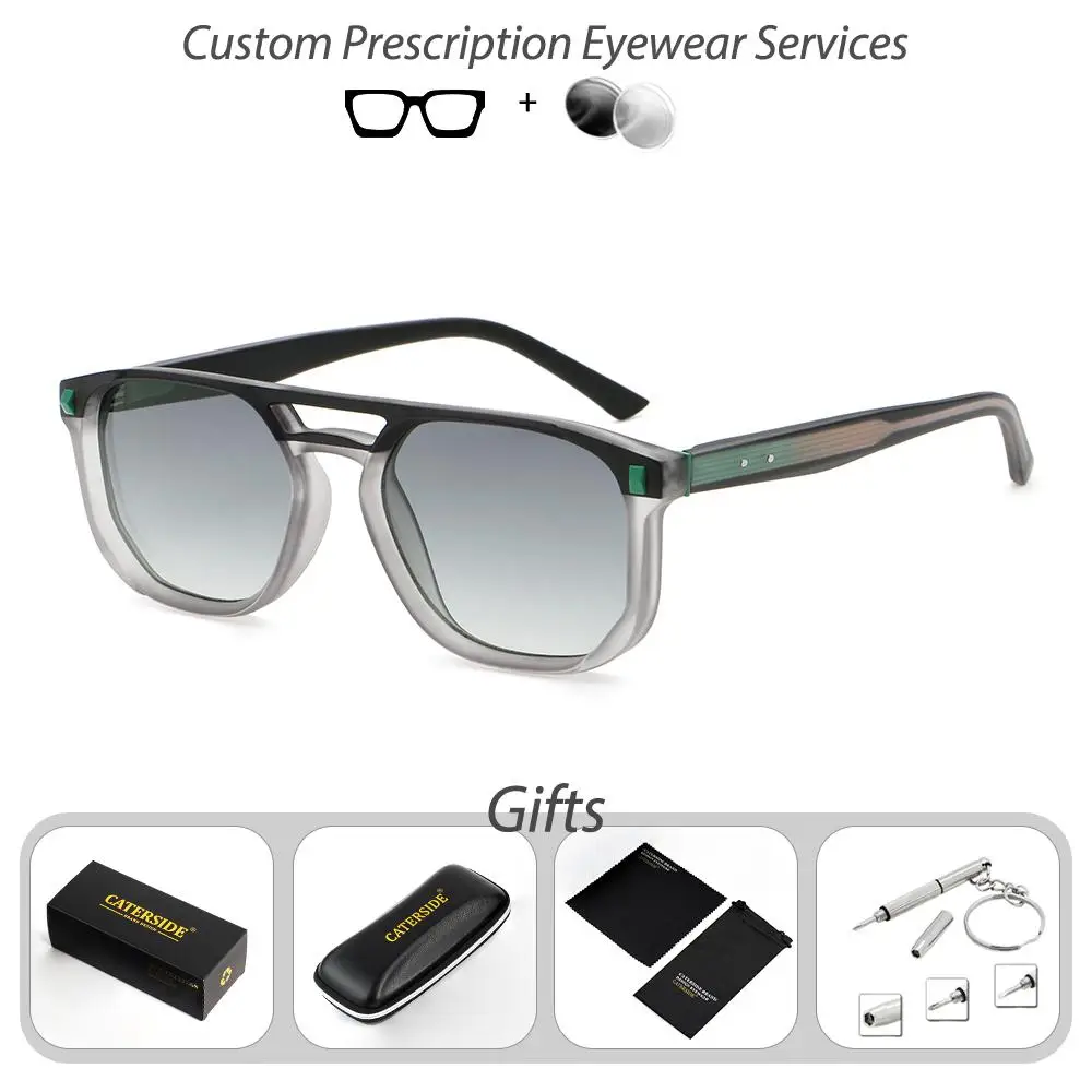 CATERSIDE Retro Pilot Herren-Sonnenbrille mit Sehstärke, flaches Oberteil, Doppelbrücken-Design, verschreibungspflichtige Sonnenbrille für Damen, Outdoor-Brille – Detail 6