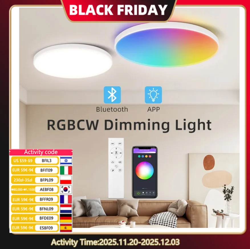 72W Modern Led Ceiling Lamp 110V 220V Rgb Dimmable Smart Led Lights With Remote Control Ceiling Light Fixture For Bedroom Decor