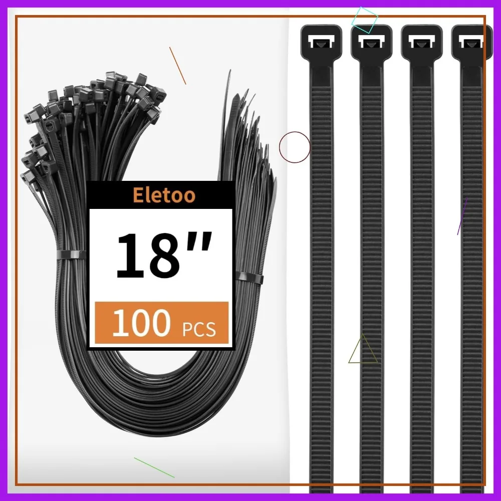 

100PCS 18" Black Zip Ties, Heavy Duty 75LBS, UV Resistant for Indoor & Outdoor