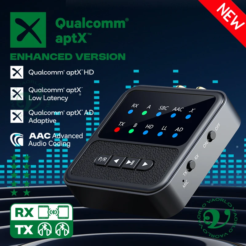 VAORLO 2in1 aptX 블루투스 5.4 오디오 수신기 송신기 3.5MM AUX RCA aptX-적응형 AD/HD/LL AAC 멀티포인트 HiFi 무선 어댑터 (마이크 포함) 차량용 PC TV 헤드폰 스피커