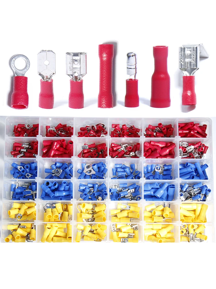 540PCS Insulated Cable Connector Electrical Wire Crimp Spade Butt Ring Fork Set Ring Lugs Rolled Terminals Assorted Kit