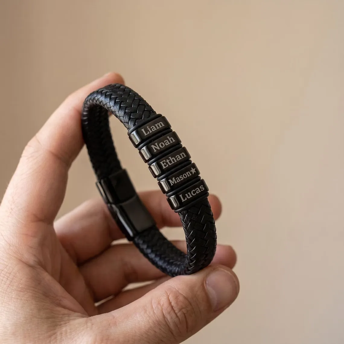 Personalisiertes Geflochtenes Lederarmband Armband Vatertagsgeschenk Individuell Gravierter Name Herren-Lederarmband Vatertagsgeschenk Herrenschmuck – Detail 5