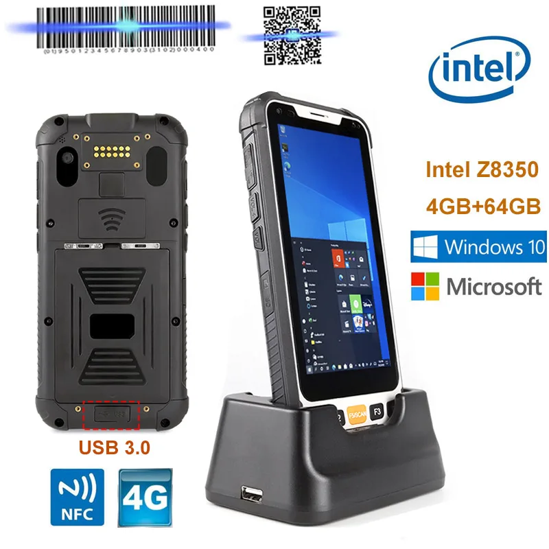 Windows 10 OS  5.5 inch  Rugged Handheld Touch Screen Handheld PDA Barcode Scanner Industrial Windows PDA Wifi