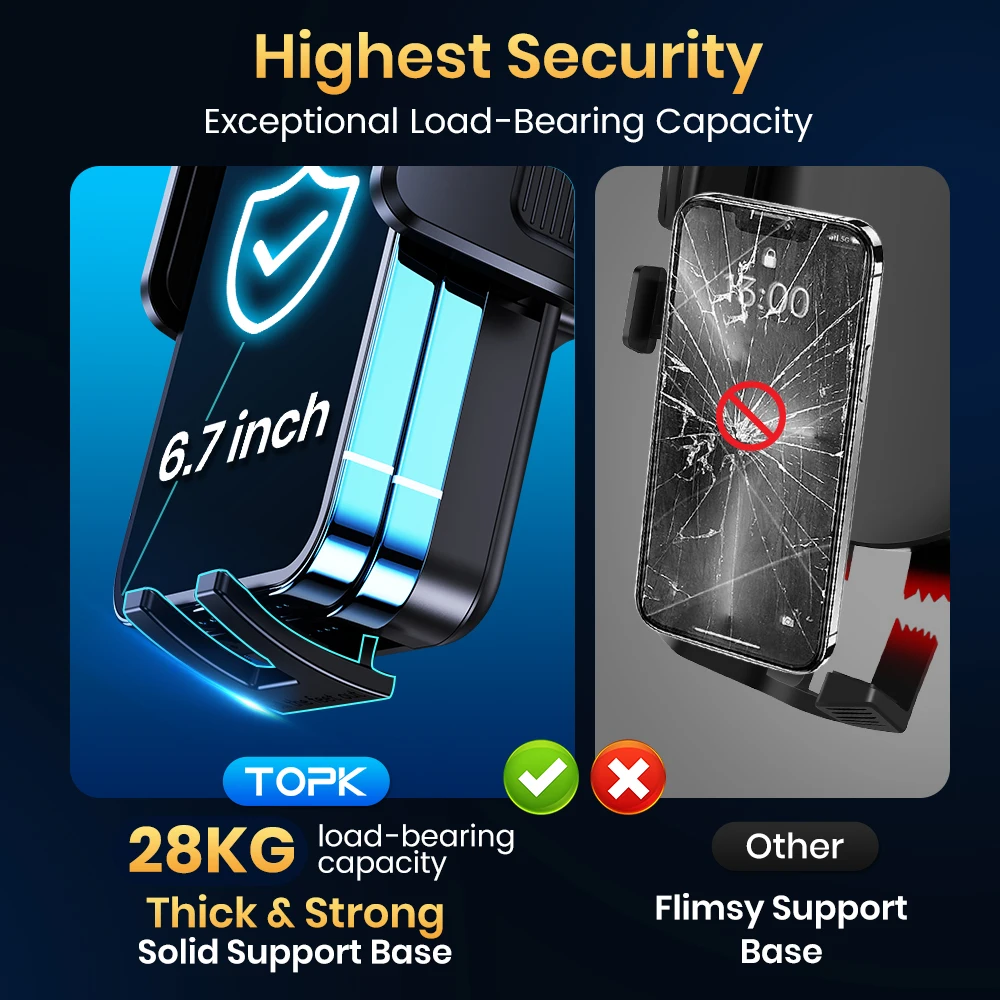 TOPK Cell Phone Holder for Car, Universal Mount Dashboard for iPhone 14 13 12 11 Pro Max,Samsung Galaxy S20+ Ultra S10 Note Plus