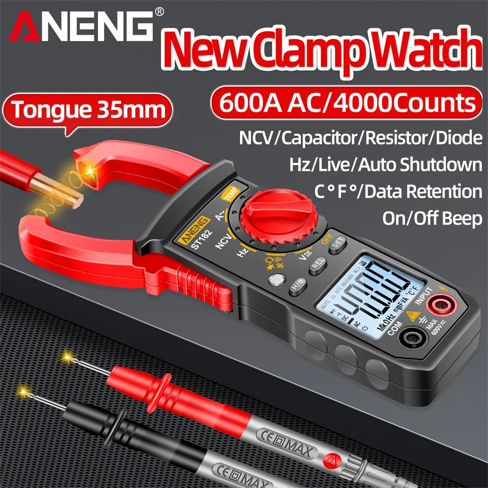 Multimeter Clamp Meter NCV Induction Non-Contact Voltmeter Ammeter Resistance Capacitance 35mm Jaw Tester DIY Repair ANENG ST182