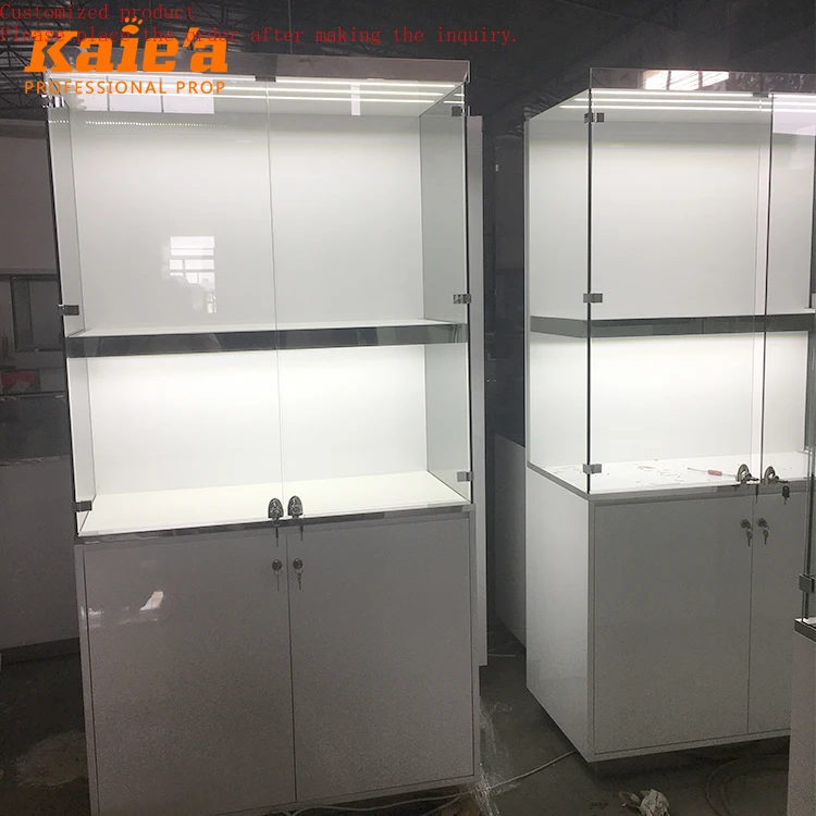 

Wall Mounted Glass Jewelry Display Showcase in Retail Store Display Showcase Cabinet With Lights and Glass Shelves