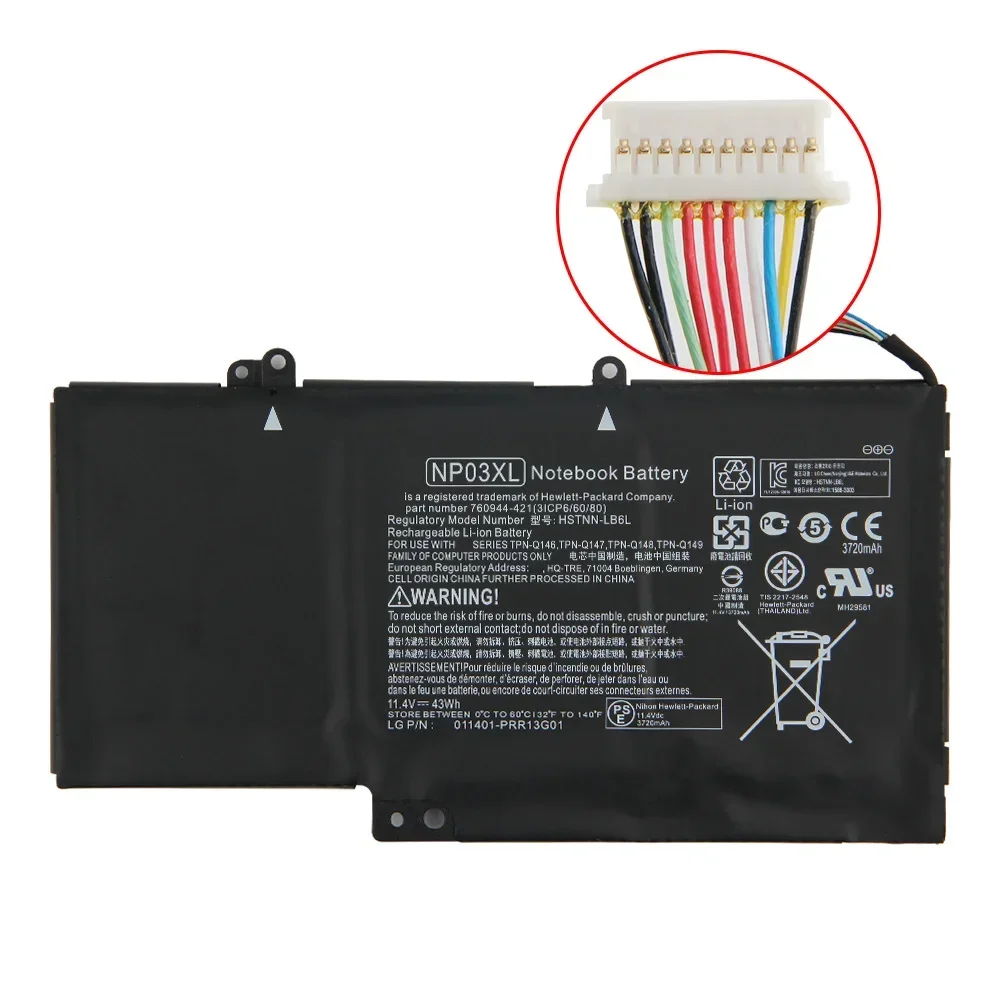 

Сменный аккумулятор для HP Pavilion X360 TPN-Q146 13-A010DX HSTNN-LB6L NP03XL J8C75PA 15-U363CL 13-A081NR TPN-Q149