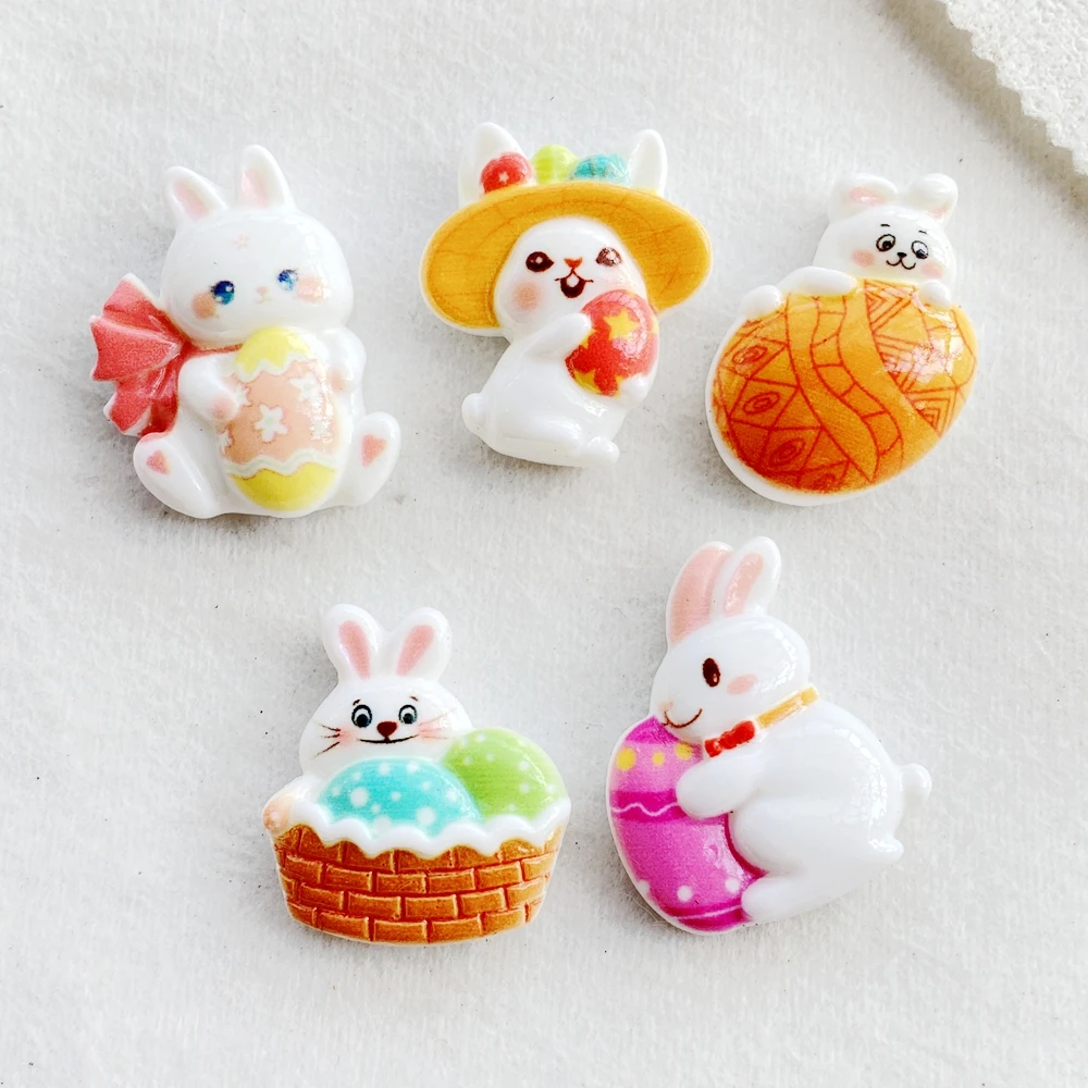 10PCS Resin Cartoon Easter Bunny Chicks Eggs Flatback Stones for DIY Jewelry Hair Bow Scrapbook Crafts Decorative Figurines