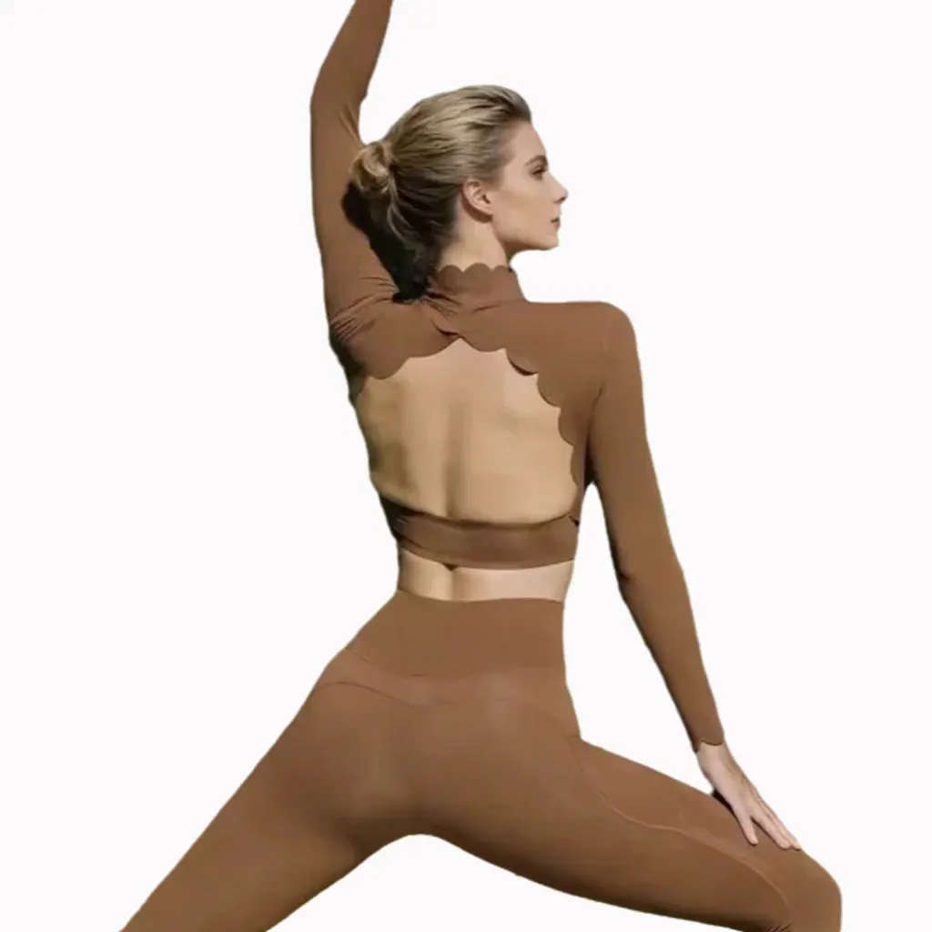 

FUBEIKE кружевной топ для йоги с открытой спиной и длинными рукавами, плотная дышащая рубашка для похудения с нагрудными подушечками, рубашка для бега, фитнеса и бега