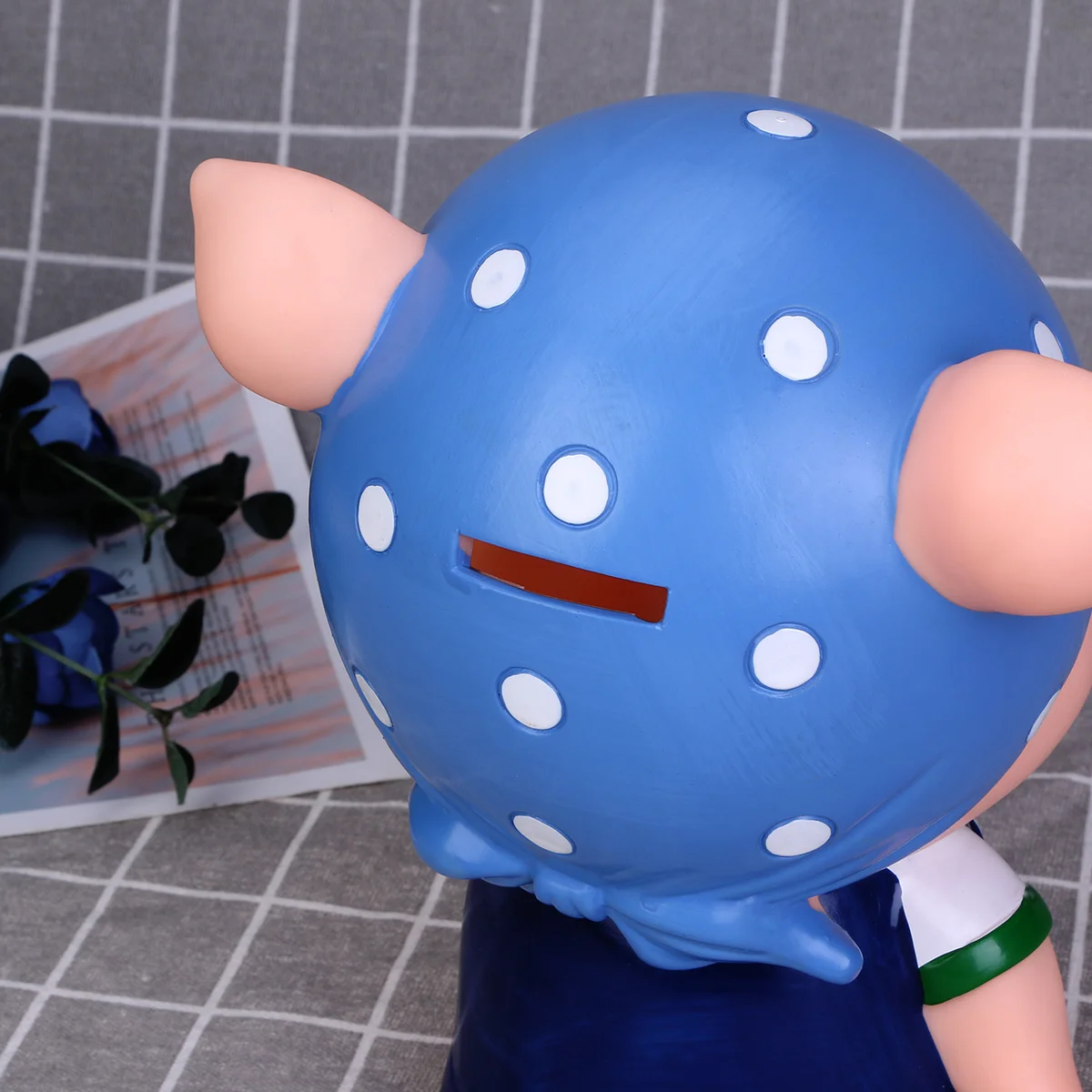 

Vinyl Blue Piggy Bank Cartoon Shape Coin Storage Box Educational Money Box for Kids Bedroom Desktop Decoration