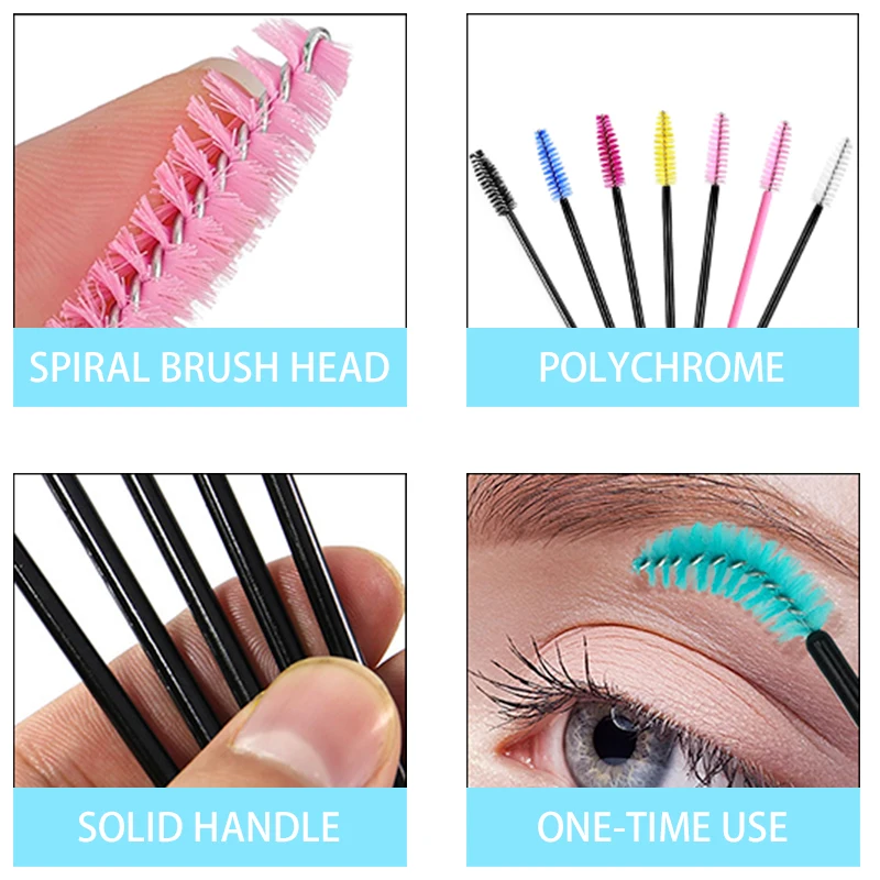 Estensione delle ciglia Pennello per sopracciglia usa e getta Mascara Bacchetta Applicatore Spooler Ciglia Pennelli cosmetici Set strumenti per il trucco