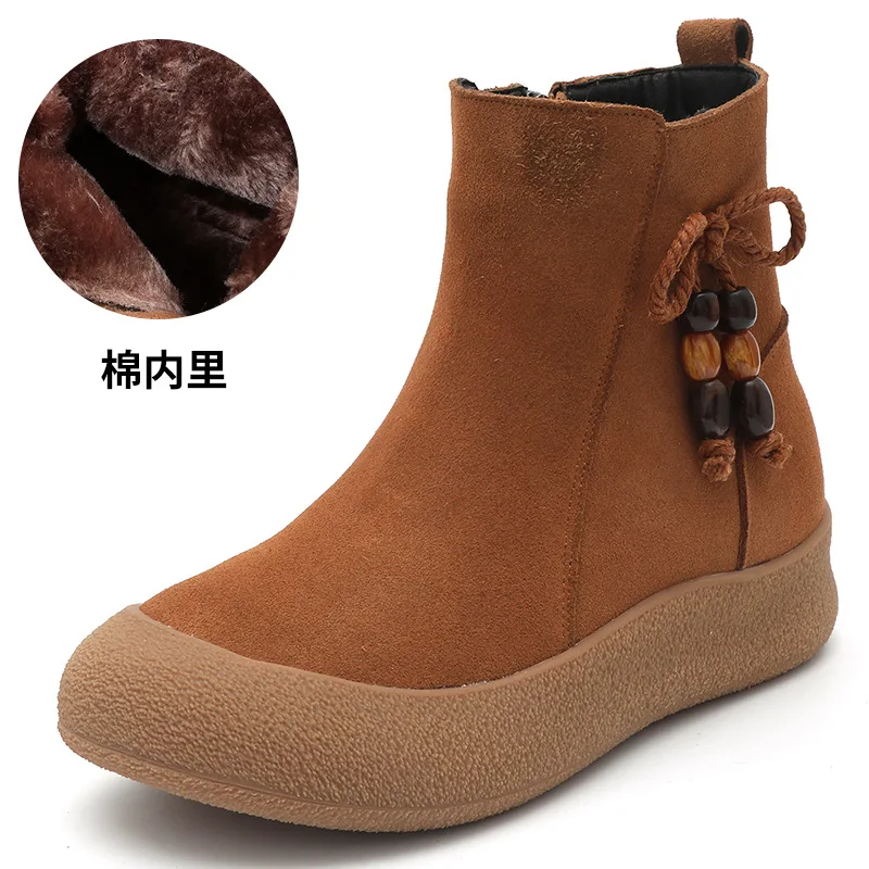 

ZXRYXGS 2025 Премиум-коровья замша с плюшевыми зимними теплыми кроссовками Модные ботинки на плоской подошве большого размера Женские зимние ботинки Сапоги из натуральной кожи