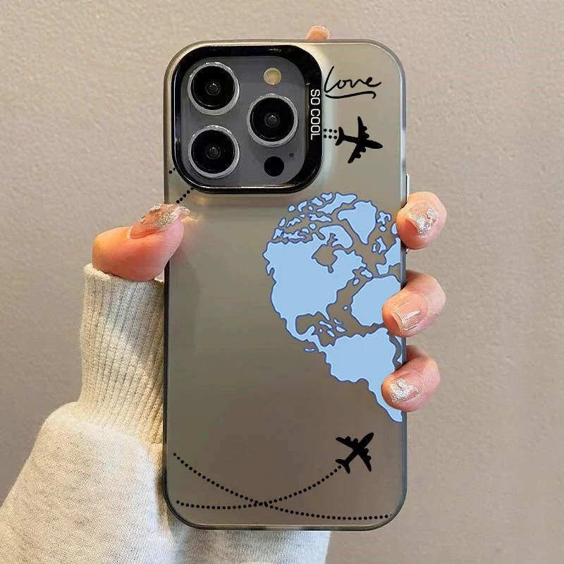 Aircraft Love Heart Couple Phone Case for IPhone 16 13 11 12 14 15 Pro Max Mini XS Max XR 14 Plus Plane Shockproof Cover Fundas