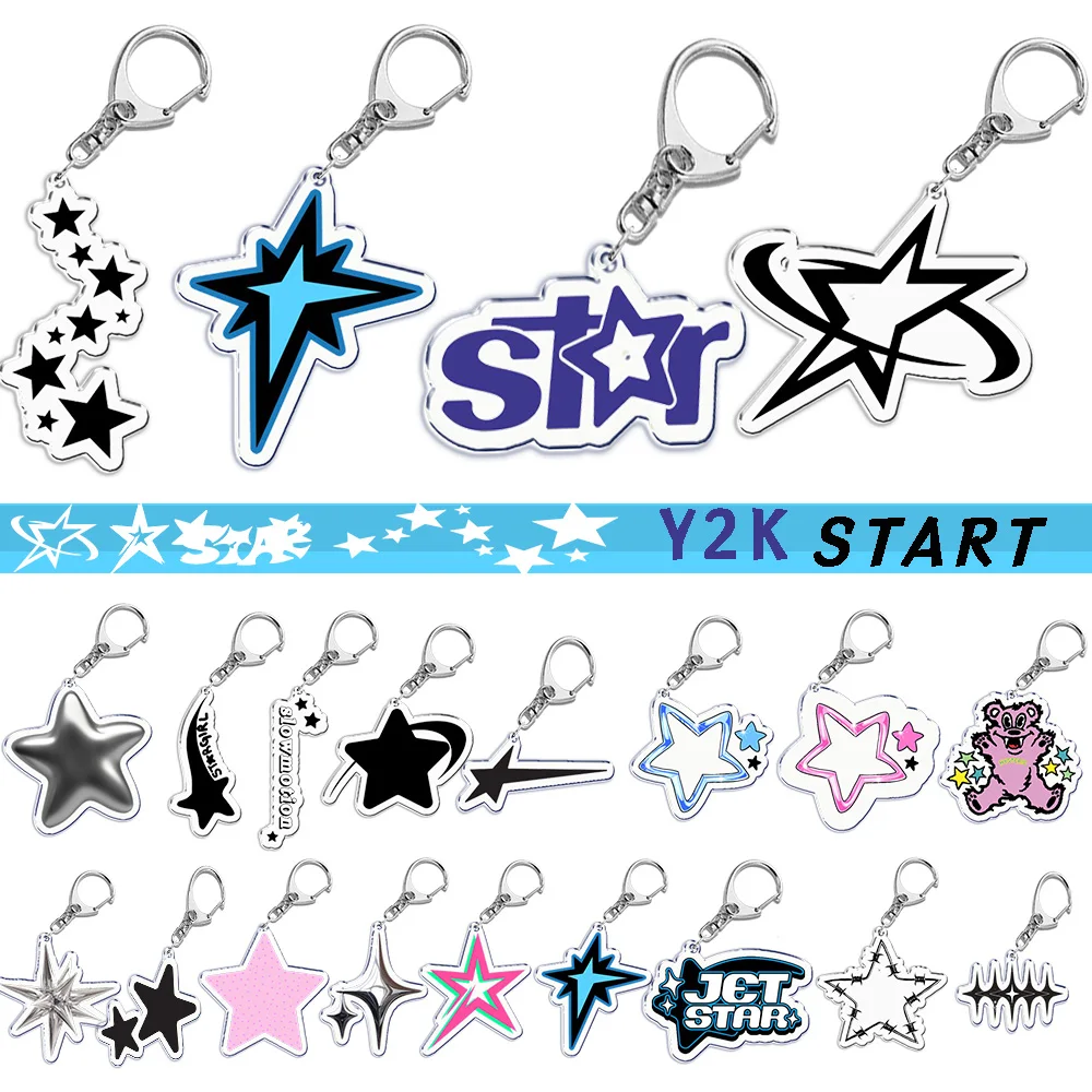 Y2K Star Keychain for Accessories Bag Pendant Cute Anime Key Chain Ring Keyring Jewelry Fans Gifts Fashion Star