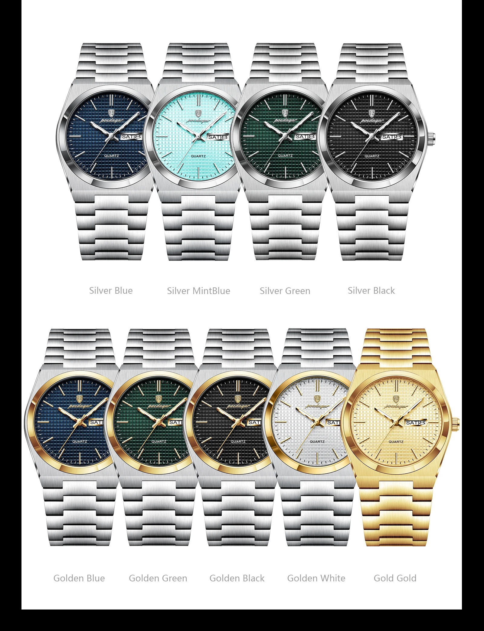 POEDAGAR Top Business Mann Uhr Leuchtende Wasserdichte Edelstahl Männer Armbanduhr Datum Woche Quarz Mode Lässig männer Uhren – Detail 9