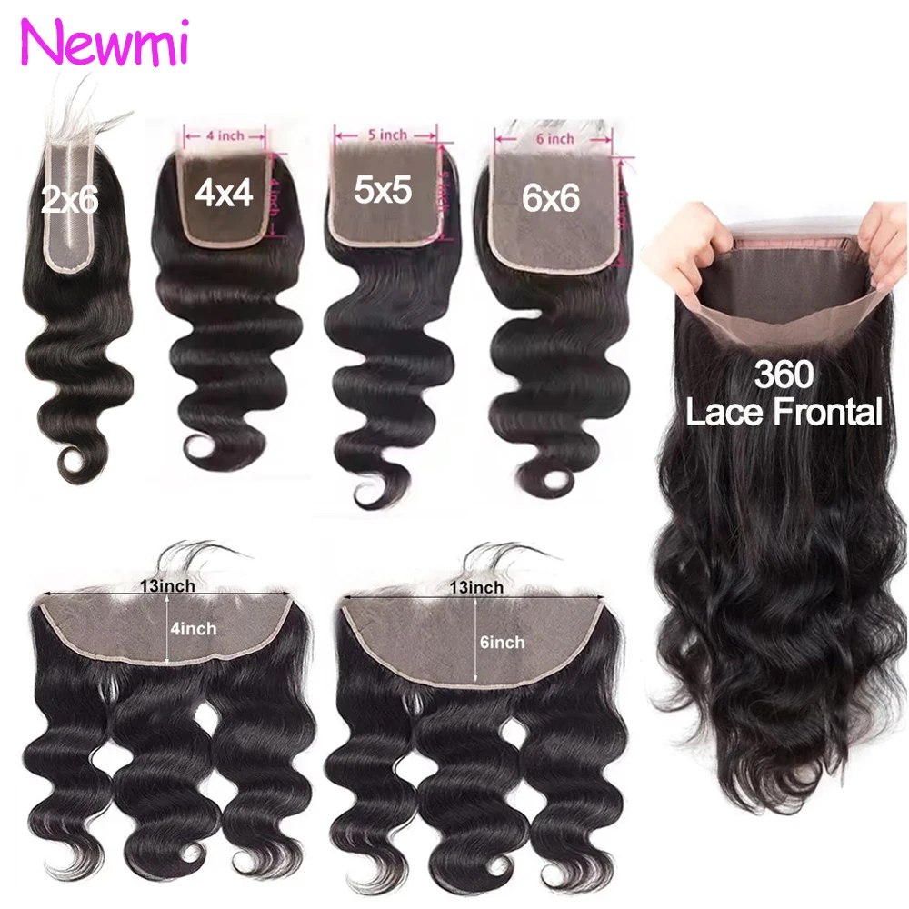 Newmi Body Wave 13x6 Lace Frontal Only Transparent Swiss Lace 2x6 4x4 5x5 6x6 Lace Closure Brazilian 100% Human Hair Extensions