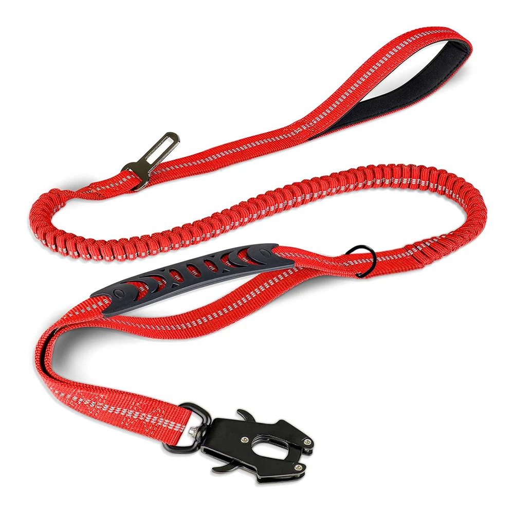 Laisse tactique pour chien robuste, plomb élastique absorbant les chocs de 4 à 6 pieds avec 2 poignées rembourrées, mousqueton en métal, ceinture de sécurité de voiture, Stron
