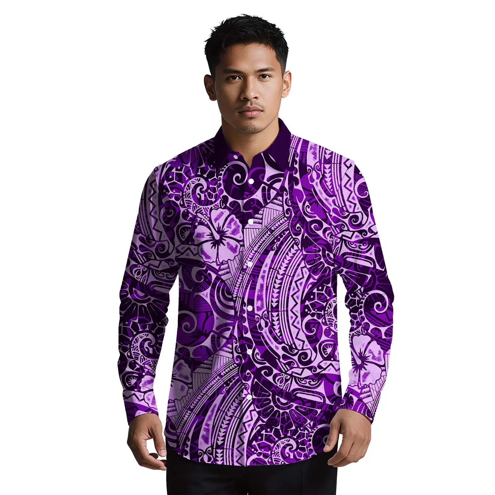 ملابس شاطئ هاواي شعار مخصص ساموا مطبوعة قمصان رجالية عصرية ألوها قمصان بولينيزية تصميم قبلي غير رسمي قميص للرجال #3