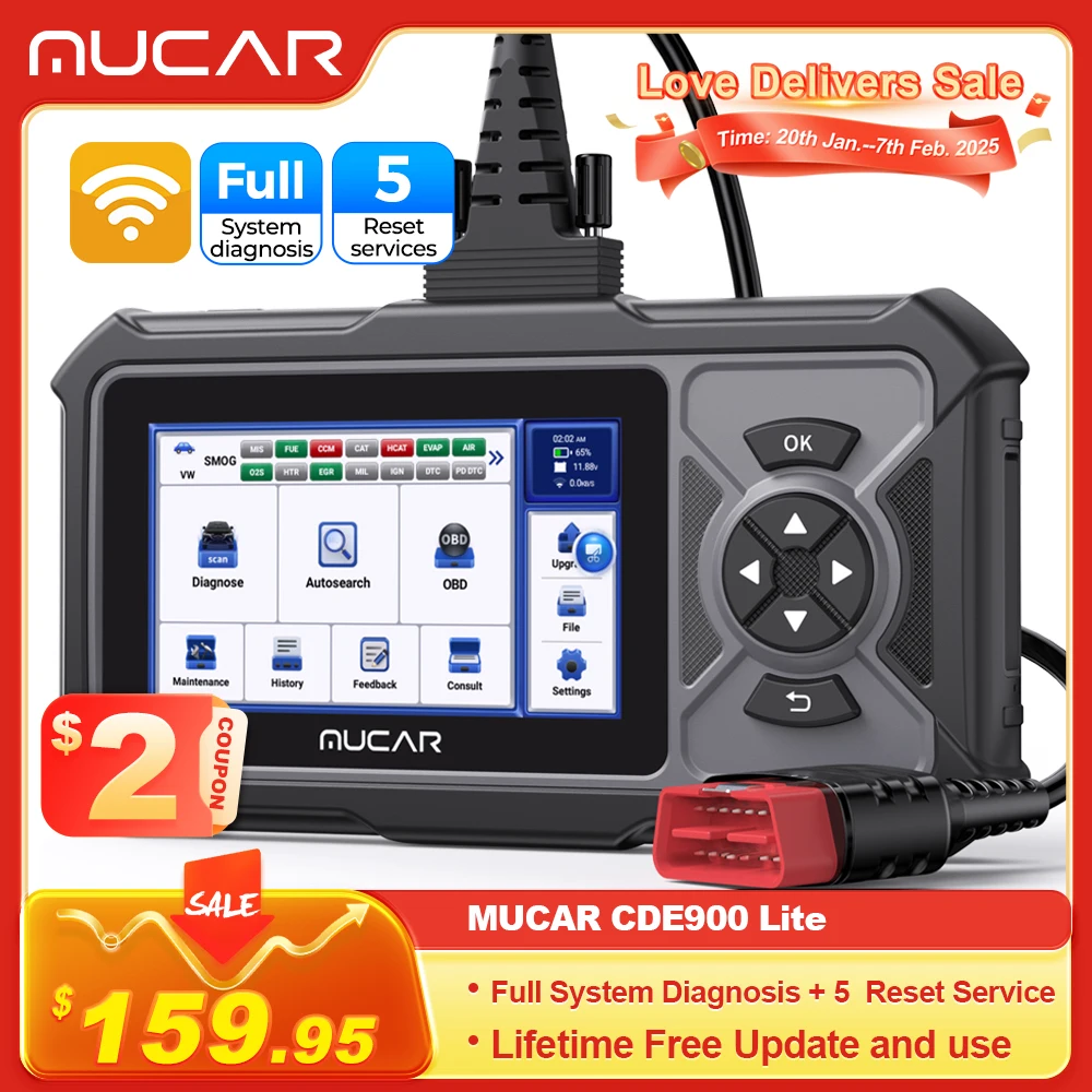 MUCAR CDE900 Lite OBD2 Scanner Full System Diagnostic Tool Free for Life Oil/EPB/SAS/ETS 5 Selected Reset VS THINKSCAN Plus S7