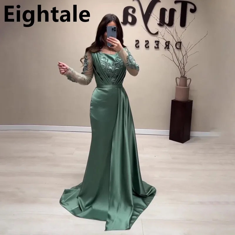 Eightale New Mermaid Evening Dress Long Sleeve Luxury Appliques Beads Floor Length Formal Prom Party Gown Customized 