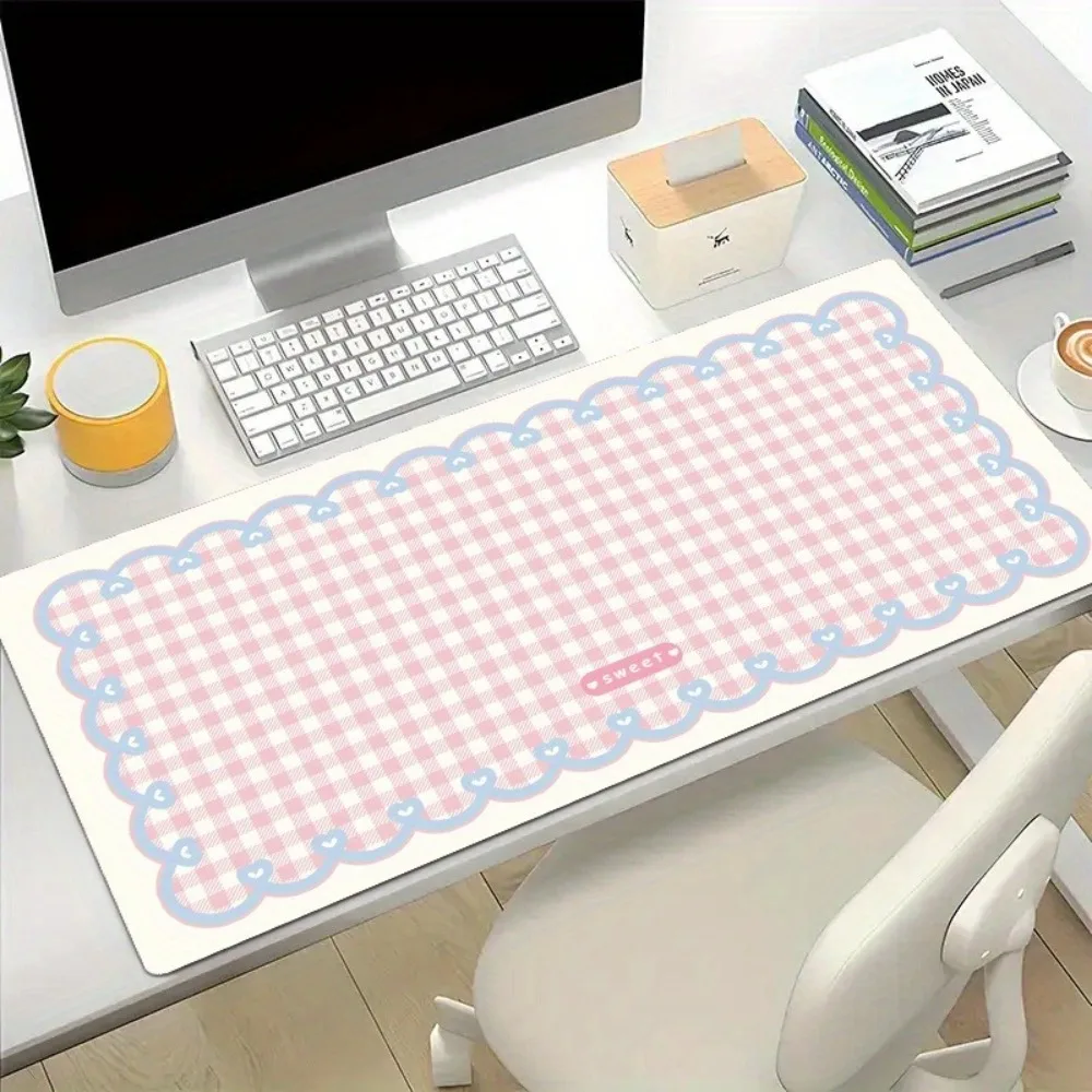 

Cute Pink Gingham Large Mouse Pad Sweet Lace Desk Mat Non Slip for Girls Office Home
