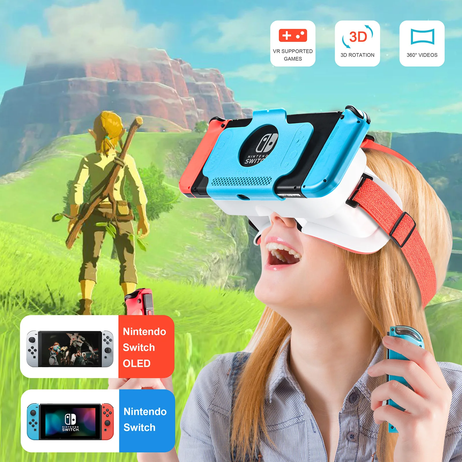 

VR-гарнитура предназначена для Nintendo Switch и переключателя OLED-консоли с регулируемым объективом для игр в виртуальной реальности