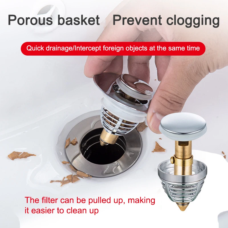 Universal Stainless Steel Basin Pop-Up Bounce Core Bathtub Stopper Sink Drain Basin Drain Filter Hair Catcher