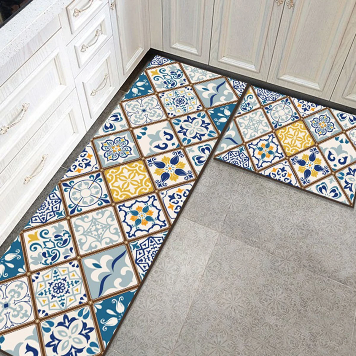 

Retro Bohemian Kitchen Floor Mat Non-slip Carpet Oil-proof Waterproof Rugs PVC Leather Washable Long Mats 주방매트 Коврик Для Кухни