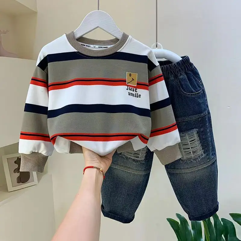 2023 Spring Autumn Boys Clothes Sets Baby Boy Fashion Striped T-shirt + Pants 2 Pieces Baby Cotton Clothing Set Kids Outfits