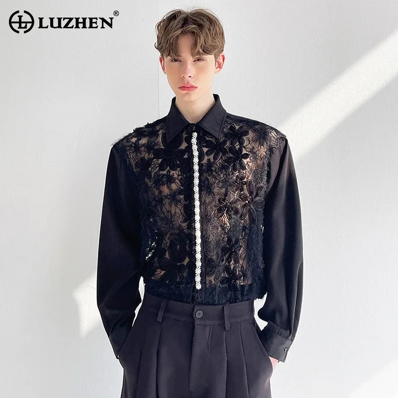 LUZHEN 2025 New Personalized Hollow Out Three-dimensional Design Long Sleeve Shirt Men's Fashion Elegant Handsome Clothes JY3217