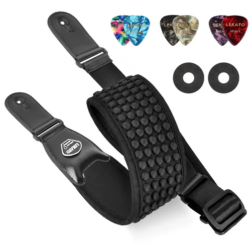 LEKATO 3D esponja correa de guitarra cinturón LGS-1 relleno ajustable correa de guitarra eléctrica cinturón de bajo 3,5 ""de ancho con 6 púas