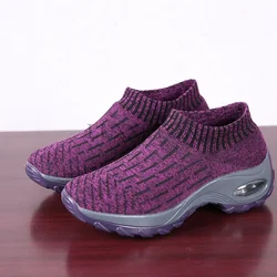 Women Tennis Shoes Breathable Mesh Height-increasing Slip-on Female Sock Footwear Outdoor Women Sneakers Thick Bottom Platforms