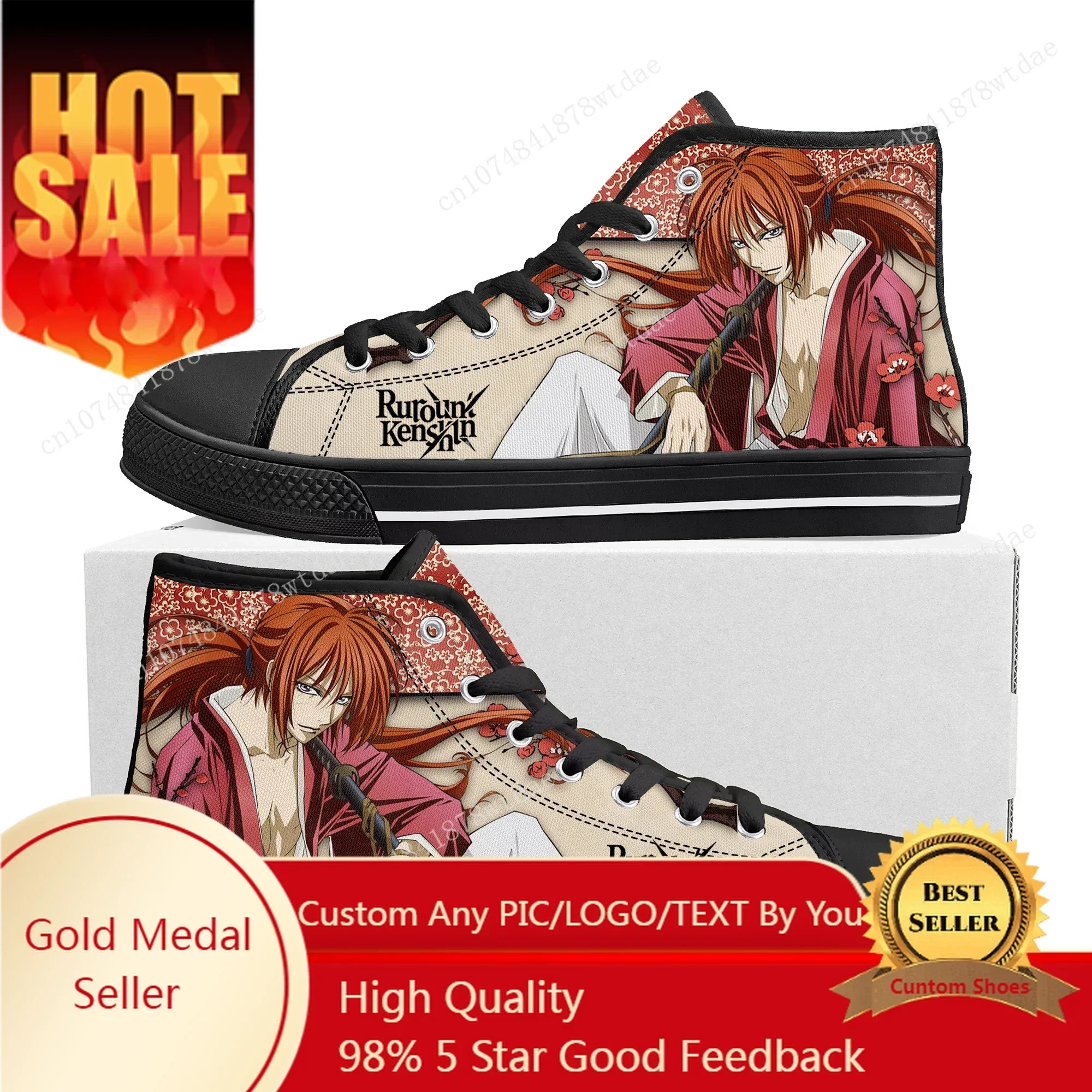 

Rurouni Kenshin Himura, высокие кроссовки, мужские и женские подростковые парусиновые кроссовки высокого качества, повседневная обувь с героями мультфильмов в стиле аниме, обувь на заказ